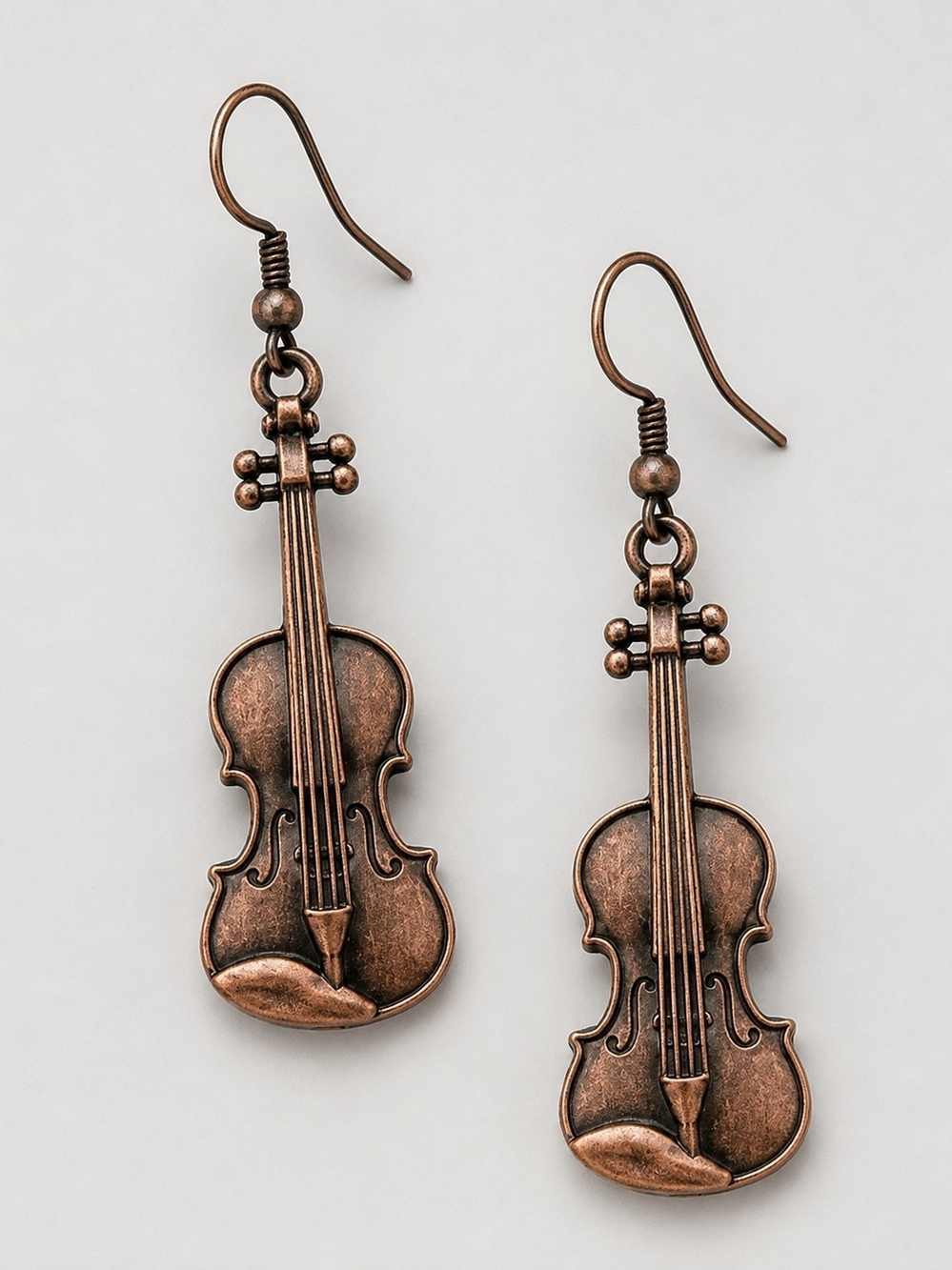 Antique Copper Violin Drop Earrings - Handmade